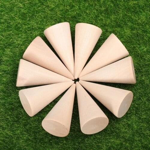 10Pc 2.5x5cm DIY Cones Unpainted Solid Wooden Cone Shape Geometry Craft Display Rack Shelf Adornment Ornamnet Making Accessories