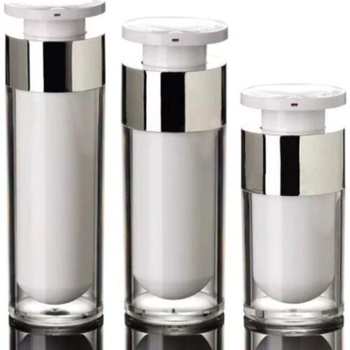 100pcs 15ml 30ml 50ml Silver Airless Bottle Acrylic Vacuum Pump Bottles Lotion Bottle Used For Cosmetic Container SN371