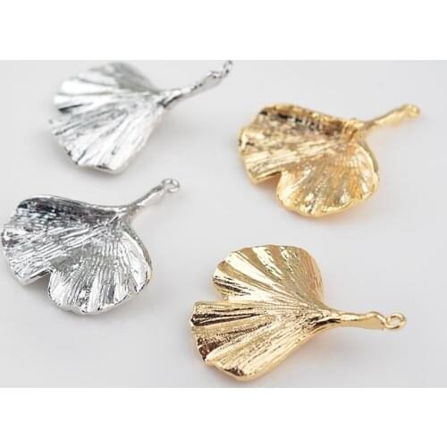 6PCS 25x30MM 24K Gold Color Plated Brass Ginkgo Leaves Charms Diy Jewelry Findings Earrings Accessories