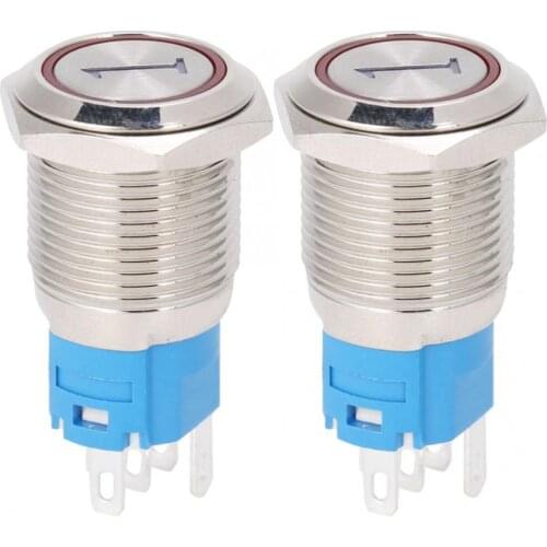 2pcs 16mm Reset Momentary Push Button Switch Flat Round 5 Pin with LED and Digit 1