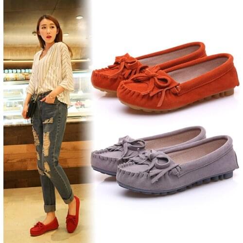2020 Shoes Women 100% Genuine Leather Women Flat Shoes Casual Loafers Slip on Womens Flats Shoes Moccasins Lady Tassel
