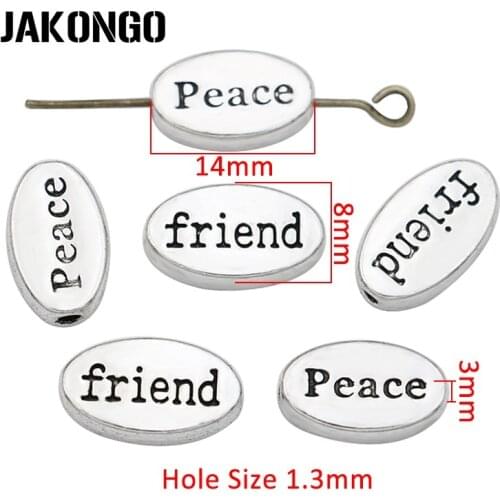 30pcs/lot Friend Peace Spacer Beads Antique Silver Plated Loose Beads Jewelry Making Bracelet Accessories DIY
