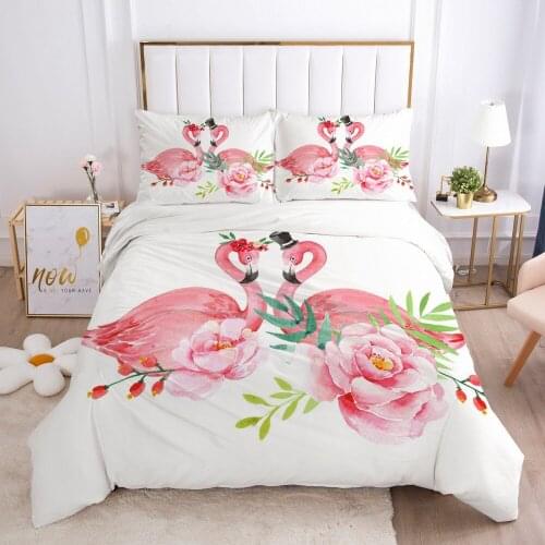 3D luxury bed linen Bedding set Blanket cover set sheet euro 2.0 1.5 family for home Bed set 4 piece Nordic style flamingo pink