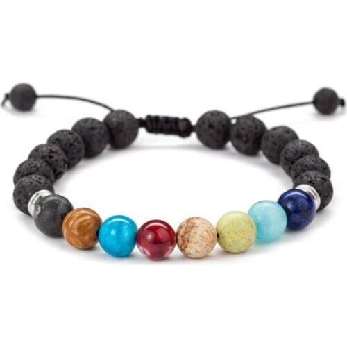 8mm Punk multicolor Agate beads Chakra Reiki Buddha Yoga Bracelet elastic adjustable Volcanic Stone Bangles 4g3