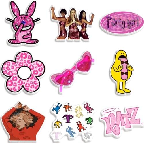 Acrylic Fashion Lady Theme Printed Planar Resin DIY Craft For Home Decoration Accessories Bow Center Earring 30pcs