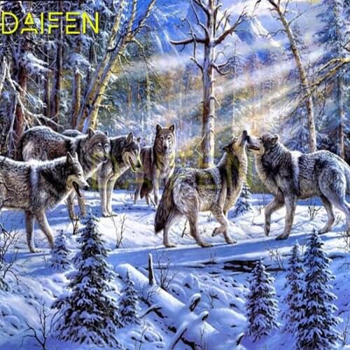 DIY Diamond mosaic Pine tree sun Full Round Diamond embroidery Cross stitch Forest snow Full Square Diamond painting Wolf animal