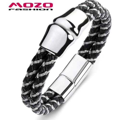 Fashion Bangle New Men Bracelet Leather Rope Stainless Steel Magnetic Clasps High Quality Jewelry PS2103