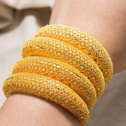 24K African Bangles Gold Color Cuff Bagles For Women Bridal Indian Ethiopia Dubai Bangles Bracelet Wedding jewelry wife gifts