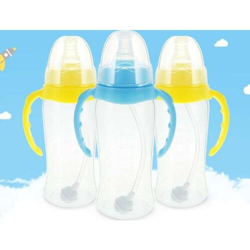 240ml PP Baby Bottles and Nipples with Handle Plastic Anti-colic BPA Free Bottle with Straw for Baby Feeding