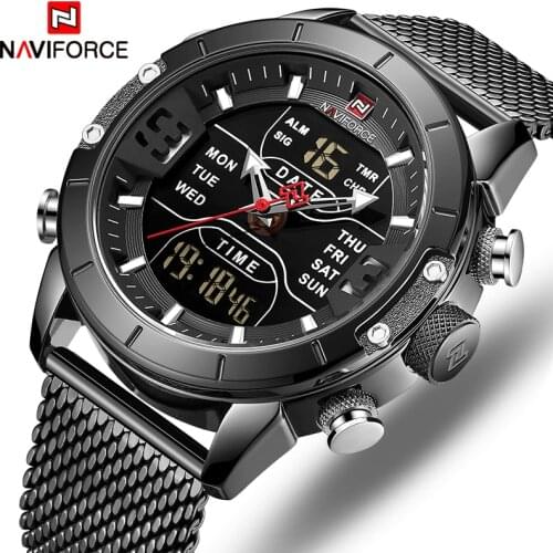 NAVIFORCE Luxury Brand Men Fashion Casual Quartz Watch Mens Stainless Steel Waterproof Sport Watches LED Analog Digital Clock