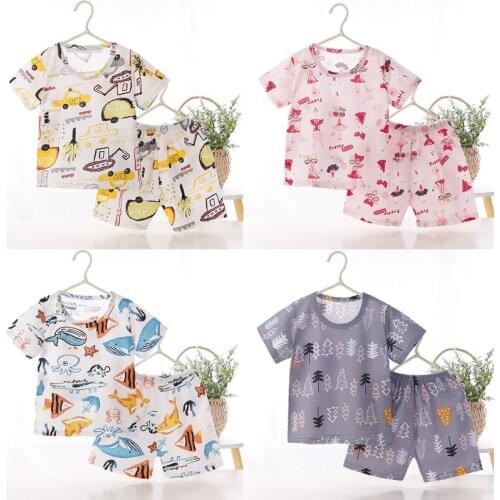 Kids Mesh Sleepwear Baby Breathable Clothes Pajamas Boys Clothing Set Girls Nightwear Short Sleeve 2Pcs Cute Soft Outwear DS29