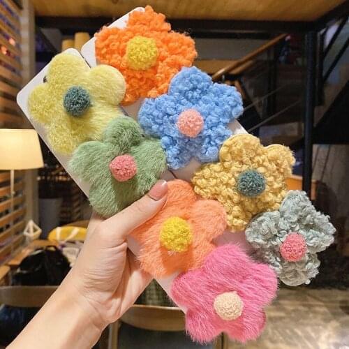 Autumn and Winter Children Cute Soft Flower Barrettes Hairpins Girls Nylon Faux Fur Ornament Hair Clips Kids Hair Accessories