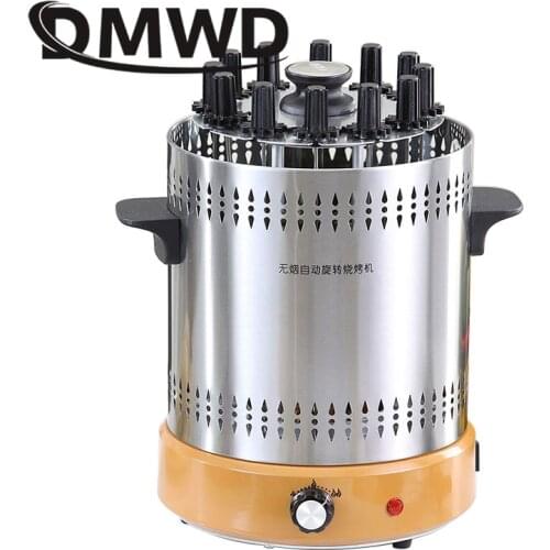 DMWD Electric grill oven barbeque machine skewer kebab BBQ Smokeless indoor outdoor automatic rotating Heating Stove timer EU US