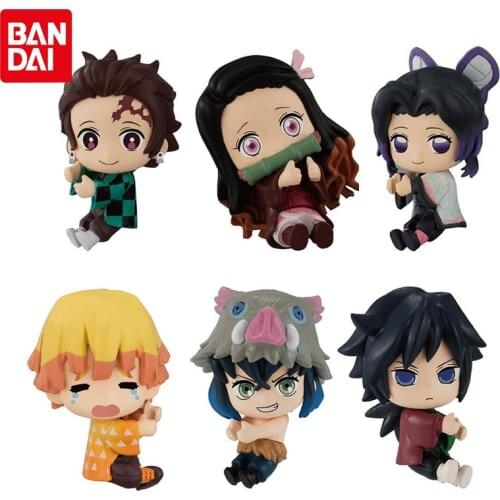 Bandai Genuine Gacha Anime Demon Slayer Hug The Data Cable Series Doll Kamado Tanjirou Kamado Nezuko Action Figure Gacha Toys