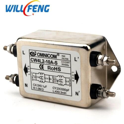 Will Feng Power EMI Filter 6A 10A 20A CW4L2-10A-S Single Phase AC110/220V For Laser Machine Fiber Marking Machine
