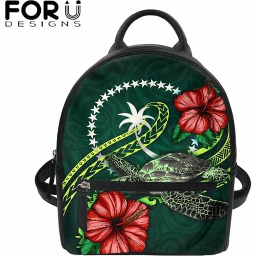 FORUDESIGNS Chuuk Polynesian Green Turtle Hibiscus Pattern Womens Backpack 2021 Travel Small Backpack Casual Small School Bags