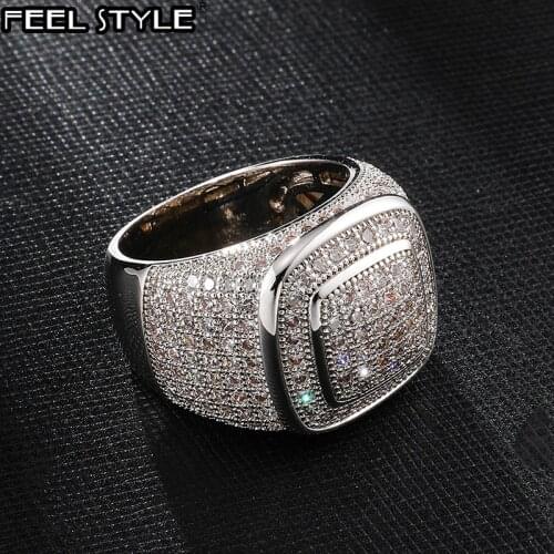 Iced Out Bling Full CZ Charm Tready Square Copper Zircon Ring For Men Women Hip Hop Jewelry Gold Gold Size 8-11