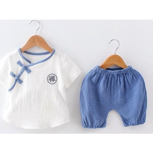 2019 Chinese Style Newborn Baby Boy Sets Clothes Summer Cotton Linen Short Sleeve Tops and Shorts Infant Boys 2 Piece Sets