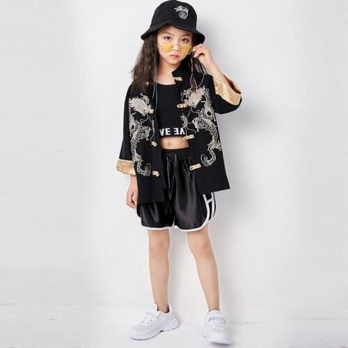Cheerleader Costume Rave Hip Hop Dance Clothes For Children Black Stage Outfits Fall Jazz Dance Clothing Fashion Wears JL19454