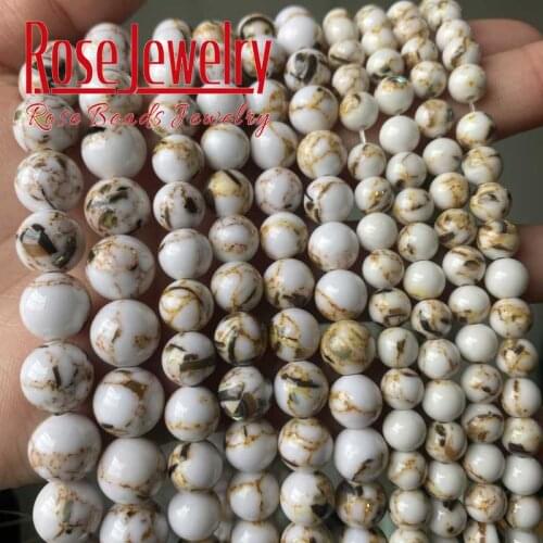 Wholesale Natural Stone White Howlite Blue Shell Turquoises Round Loose Beads 4 6 8 10 12 MM For Jewelry DIY Bracelet 15" Strand