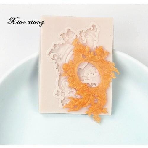 Lace Border European Relief Silicone Molds Fondant Mold Frame Mirror Cake Decorating Tools Chocolate Gumpaste Mold M2081