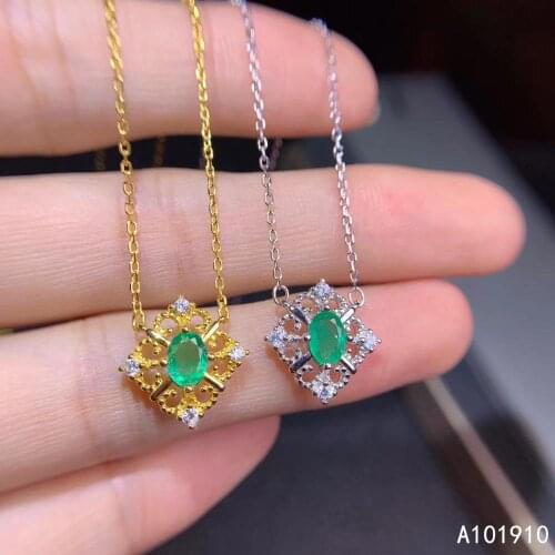 KJJEAXCMY boutique jewelry 925 sterling silver inlaid Natural emerald pendant Female necklace supports detection luxury
