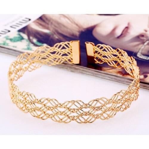 LZHLQ Metal Hollow Adjustable Choker Statement Necklace Women 2 Colors Trendy Zinc Alloy Jewelry Clavicle Collar Collier