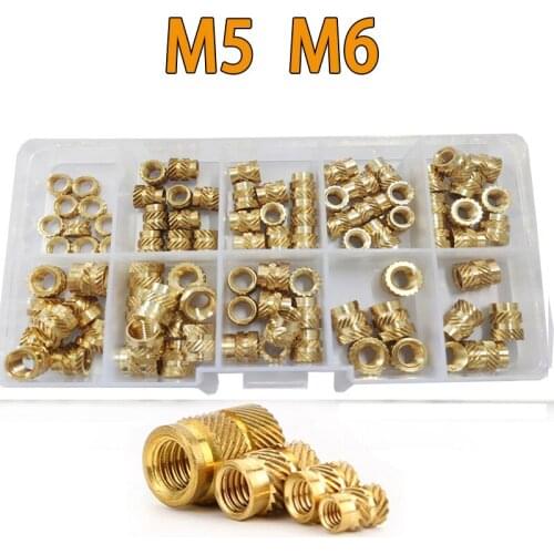90Pcs M5 M6 Brass Hot Melt Inset Nuts Assortment Kit Thread Copper Knurled Threaded Insert Embedment Nuts Set