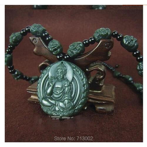 Natural XinJiang gray jade Mahavairocana Amulet Necklace Handwork carven Apotropaion