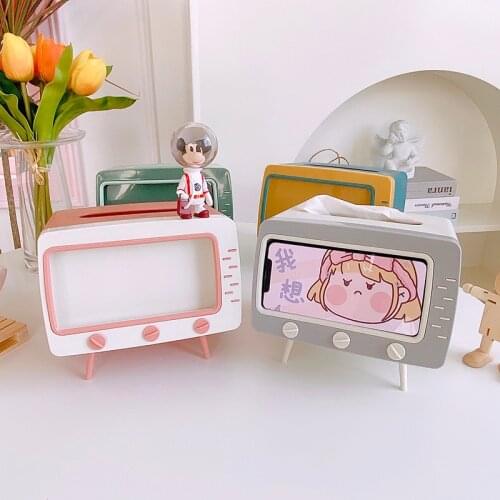 New cute cartoon mini 2 In 1 Tissue Box Office Desk Box Creative Tv Appearance With Girl decoration office decoration