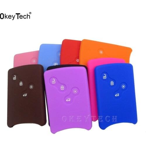 Okeytech 4 Button Silicone Car Key Case Cover Soft Rubber Protector Sticker Holder For Renault Clio Logan Car Key Shell Colorful