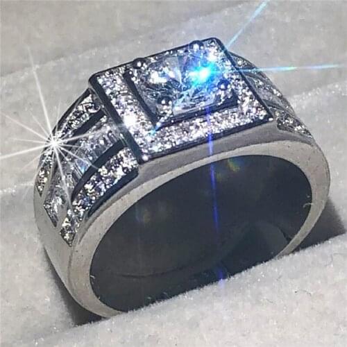 Original 100% 925 Sterling silver Wedding Rings for Men Luxury Round cut 1.2ct Simulated Diamond Ring Set Jewelry size 8-13