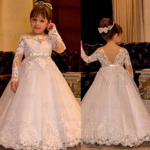 Holy Communion Dresses White Flower Girl Dresses For Wedding Lace Appliques Beaded Pageant Gown Custom Made