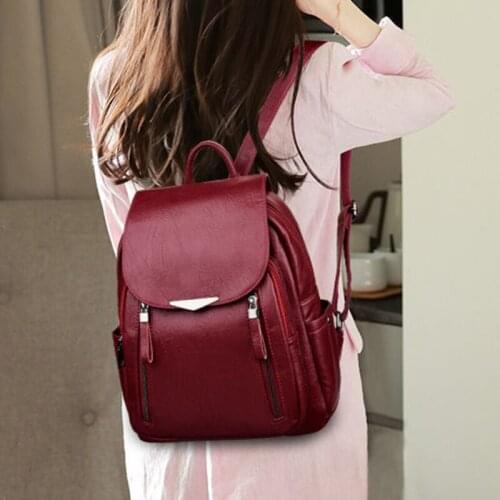 Casual Backpack Female PU Leather Women Backpack Large Capacity School Bag Girls Double Zipper Leisure Shoulder Bags