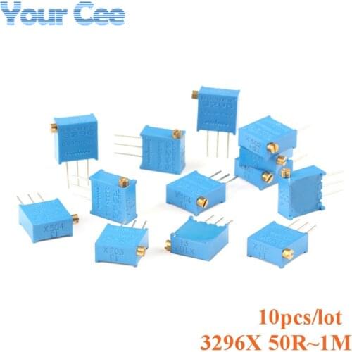 10pcs 3296 3296X Trimpot Trimmer multi-turn Potentiometer Adjustable 1K 2K 5K 10K 20K 50K 100K 200K 500K 1M ohm 50R 100R 200R