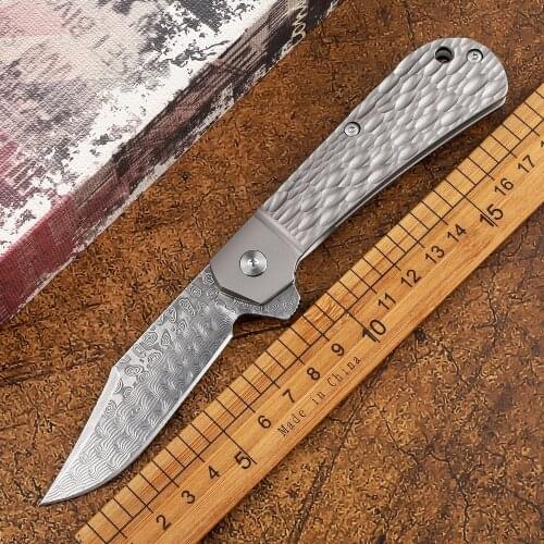 Folding knife Damascus VG10 blade titanium alloy handle survival outdoor hunting camping defense tactics EDC tool knife