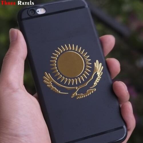 Three Ratels MT-030# 49*55mm 1-2 Pieces The Flag Of Kazakhstan Metal Golden Nickel Car Sticker Auto Stickers