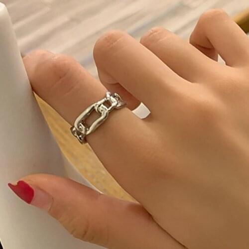 Gold Silver Color Plating Chain Shape RING 7mm Wide For Unisex Vintage Gothic Chunky Midi Ring Antique Jewelry Accessory