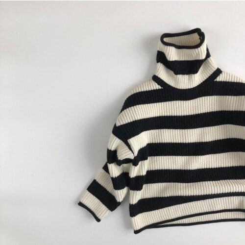 New Kids Sweaters Classic Striped Boys Knitted Toddler Girls Knitted Sweater Long Sleeve Turtleneck Pullover 2021 Spring Fashion