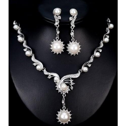 Bridal Wedding Jewelry Sets Crystal pearl Pendant Necklace Earrings For Girls Women Prom Party Jewellery Accessories