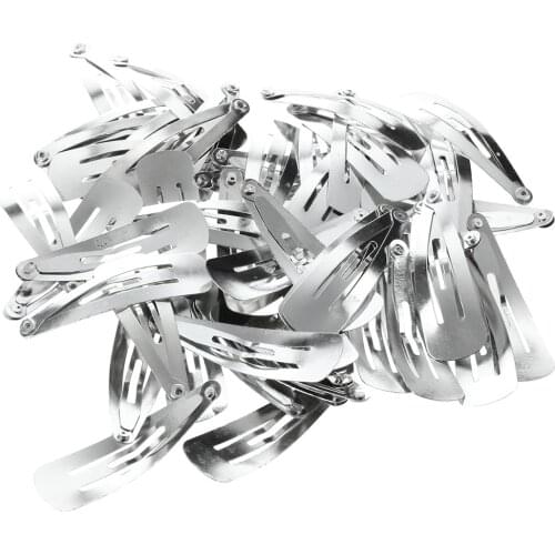 Lot of 50 Silver Tone Snap Hair Clips 40mm Craft Bow