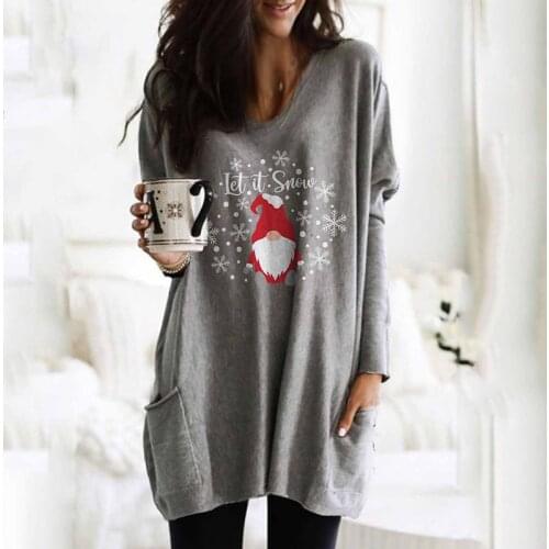 Shirt Casual Long Sleeve V Neck Pocket Midi Women Tops Christmas Floral Print Fashion Festival Loose Plus Size Female Blouses