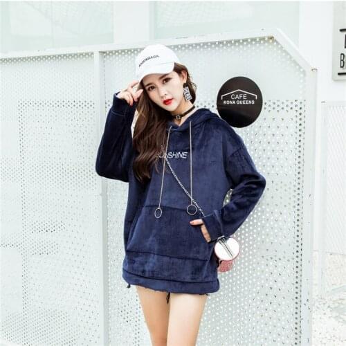 New women plus thick velvet warm spring and autumn and winter long section of loose Korean gold velvet hooded pullover Sweatshir