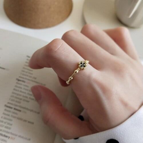 1pc Authentic S925 Sterling Silver Fine Jewelry Black Zirconia open Thin Ring adjust Gift womens J361