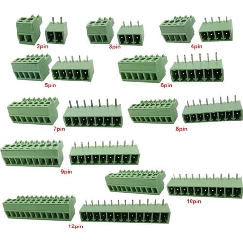 10pcs(5pair) 15EDG 3.81mm KF2EDG PCB Screw Terminal Block Connector Plug-Pin Right Angle Header Socket 2/3/4/5/6/7/8/9/10/12pin