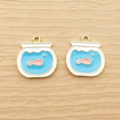 10pcs 15x15mm enamel fish tank charm for jewelry making fashion earring pendant bracelet necklace charms