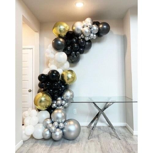 107pcs Black White Silver Metal Balloons Garland Arch Kit 4D Gold Ballon For Birthday Baby Shower Wedding Party Decor