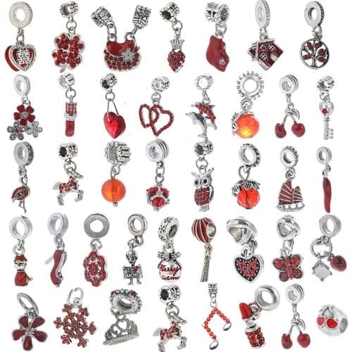 2Pcs/Lot Silver Plated Sparkling Lipstick Heart Dangle Charm Fit DIY Original Beads Bracelet Necklaces For Women Jewelry Making