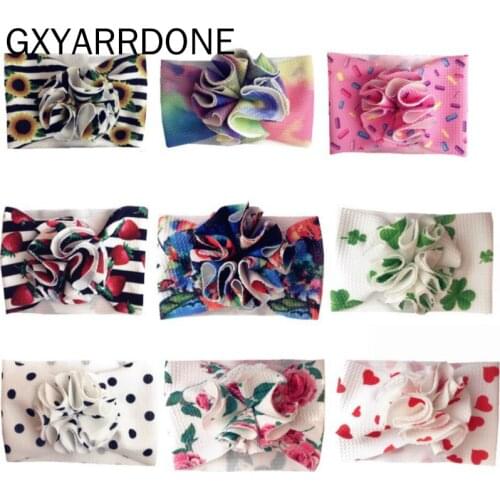 2020 Baby Girls Floral Headbands Flower Print Turbans Girls Elastic Turban Head Wraps Kids Top Knot Hairband Hair Accessories