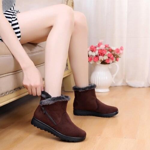 2021 Winter Ankle Snow Boots Women Fashion Short Fur Plush Flat With Boots Ladies Warm Non-Slip Plus Size Zip Suede Botas Mujer